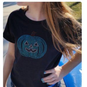 Teal Pumpkin Rhinestone Halloween Shirt